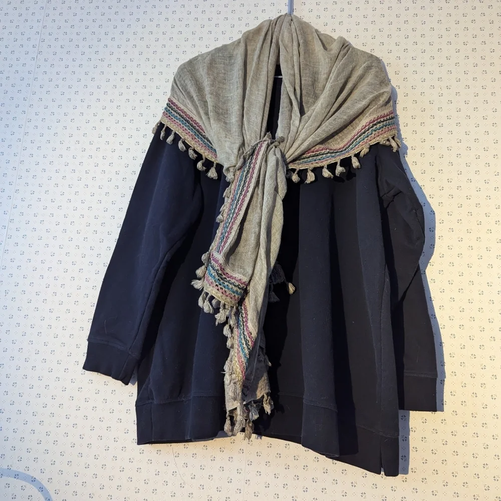 Bohemian Scarf Fringe Shawl Wrap  Embroidered Stripes cotton tassels Festival